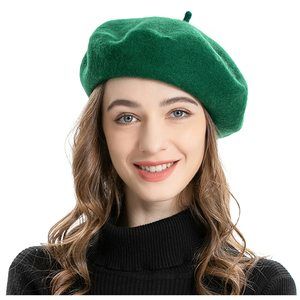 Wool Beret Hat Classic Solid Color French Beret For Women (green)☺️